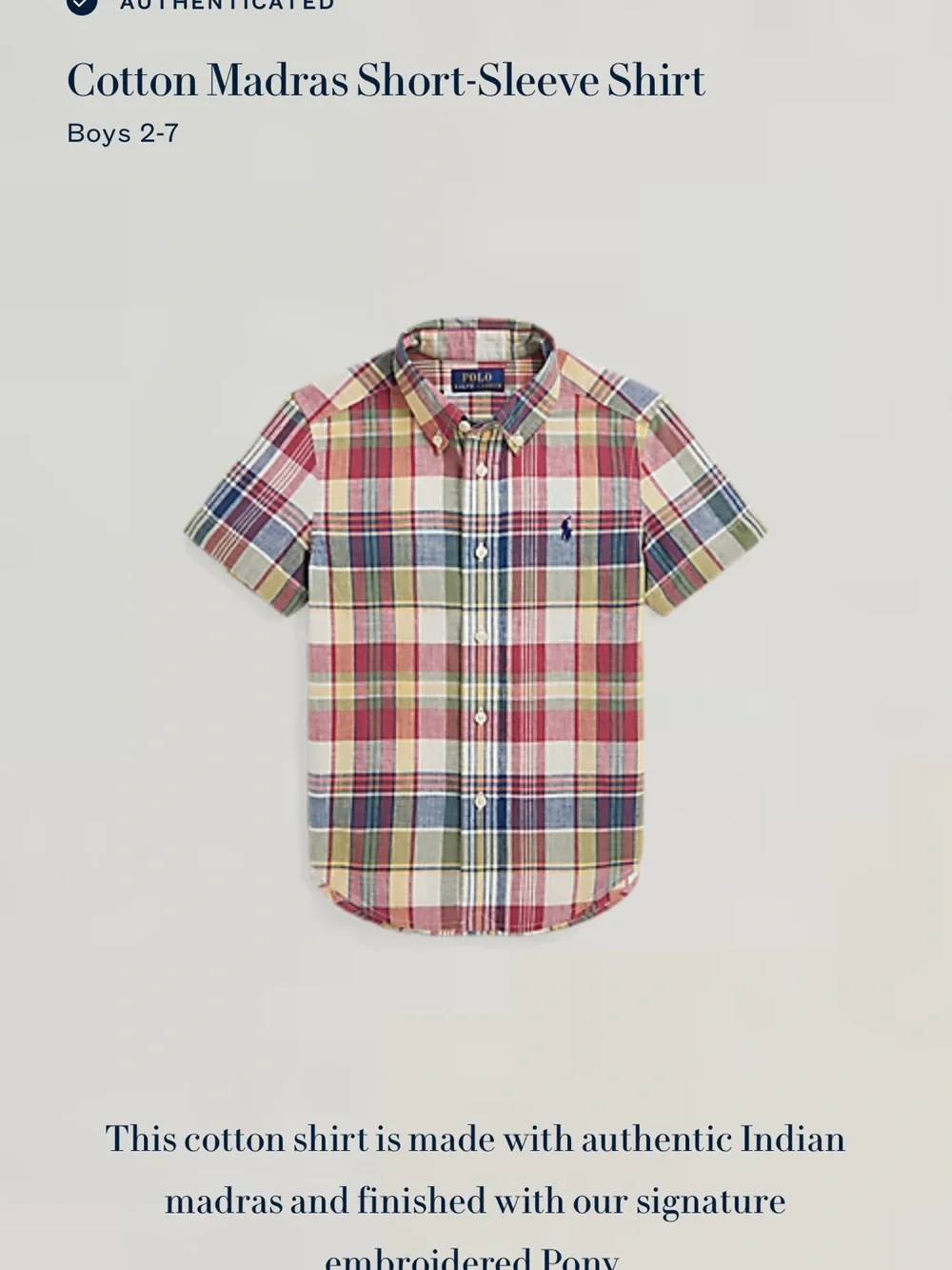 Polo Ralph Lauren Boys Madras Plaid Short Sleeve Button-Down Shirt